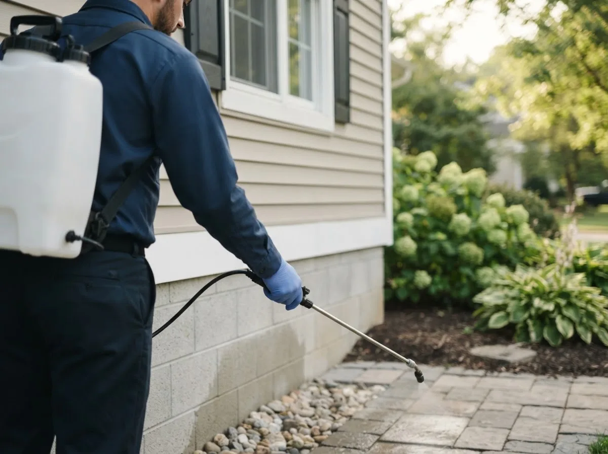 Pest control technician inspecting a home in Lexington, TX